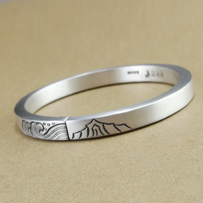 Ancient Springs Silver Family Silver Bracelet Foot Silver 999 Mountain Alliance Sea Oath Yunnan Snowflake Silver Square bracelet male and female couple lettering