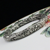 Guquan Yinjia full carved peony 999 bracelet handmade custom sterling silver jewelry silver bracelet