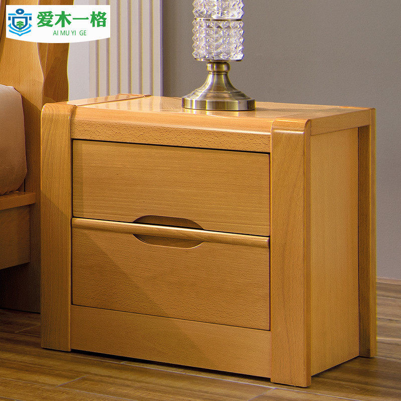 Beech Wood Full Solid Wood Bed Head Cabinet Original Wood Color Storage Cabinet Modern Minima Nordic Bedside Cabinet Double Drawer Cabinet