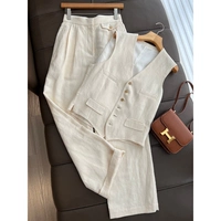 Брендовый комплект, жилет, штаны, из хлопка и льна