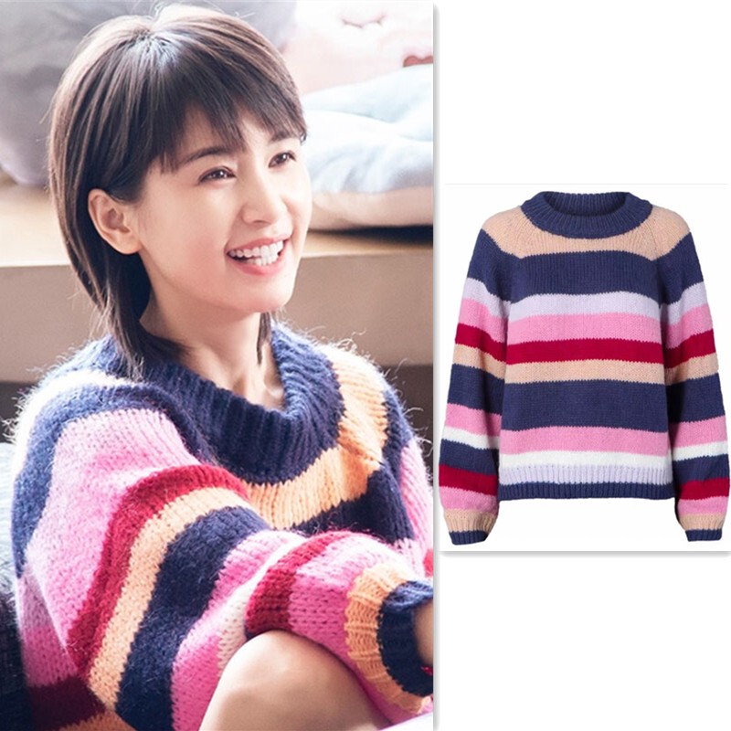 Prince Civil Star Style Knit Sweater, Paired with Autumn and Winter Rainbow Striped Sweater, Preppy Style Loose Top for Women Prince Civil Star Style Knit Sweater, Paired with Autumn and Winter Rainbow Striped Sweater, Preppy Style Loose Top for Women