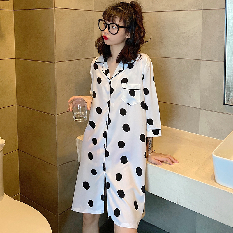 Nightdress female summer thin ice silk very fairy 2021 new silk small sexy shirt pajamas skirt spring and autumn