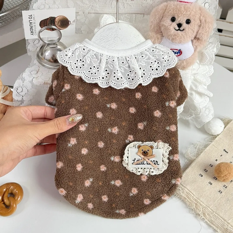 Pet Autumn and Winter Floral Stretchy Two-Legged Clothing, Suitable for Both Teddy Dogs and Cats, Can Be Worn as Home Clothes, Cardigan, or Jacket