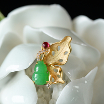 Weijia ice seed green gourd Burmese Jade natural gourd A goods 18K gold inlaid ruby pendant