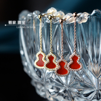 Bao gourd QL design Natural Red chalcedony 18K gold rose gold group inlaid with diamond small earrings earrings