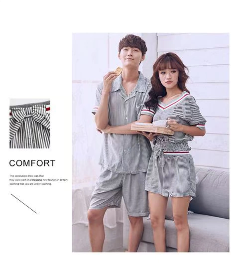 Goreer mùa hè mới gợi cảm ngọt ngào nam nữ đồ ngủ sọc thời trang giản dị cặp đôi phục vụ nhà phù hợp 芜 đồ bộ nữ mặc nhà