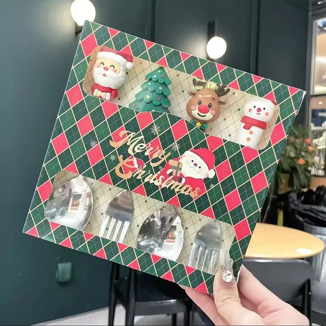 New Christmas Spoon and Fork Cutlery Set Cartoon Stainless Steel Kidsren's Eating Spoon and Fork Creative Christmas Gift