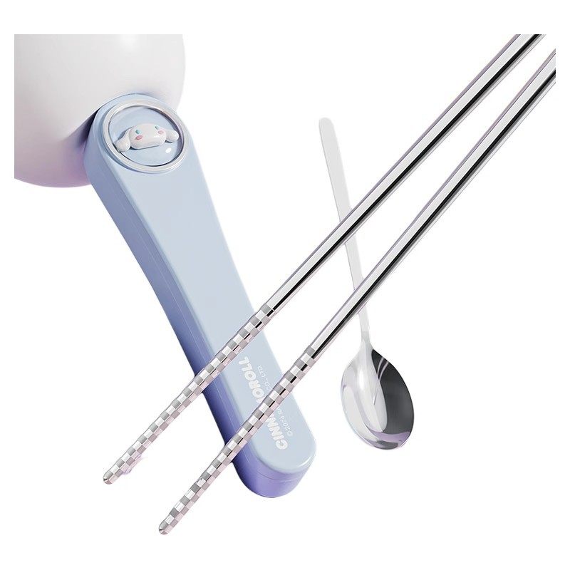 Sanrio Kuromi Spoon and Chopstick Set 306 Stainless Steel Food-Grade Portable Student Cutlery Storage Box