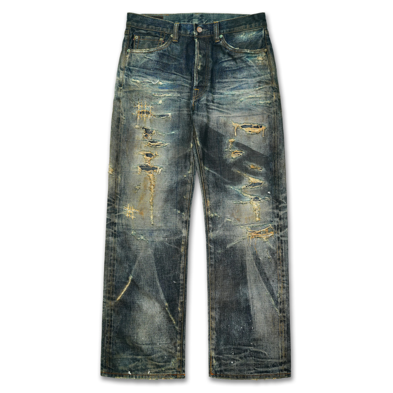 Wirote Evil Rider Nissan Black Label Washed 14oz Selvedge Denim Jeans Loose Fit W606 Wirote Evil Rider Nissan Black Label Washed 14oz Selvedge Denim Jeans Loose Fit W606