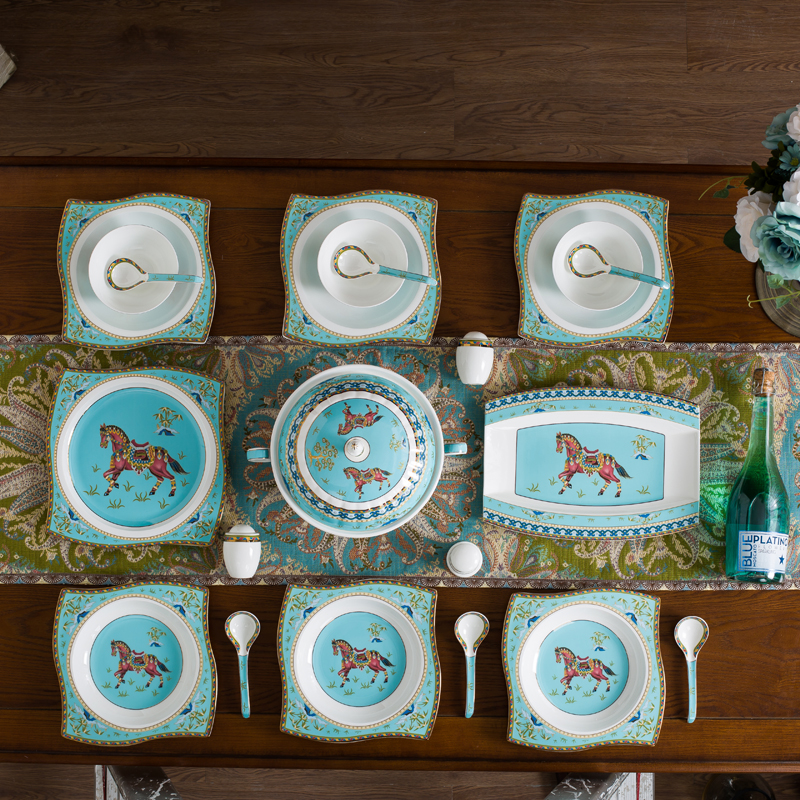 Tableware set Bowls and plates Household bone china high-grade luxury Jingdezhen beautiful tableware good-looking personality shaped gift