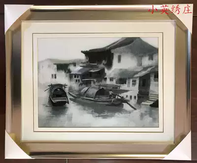 Pure handmade new boutique Suzhou embroidery painting Su embroidery finished hanging painting porch decorative painting 3035 ink water town 4