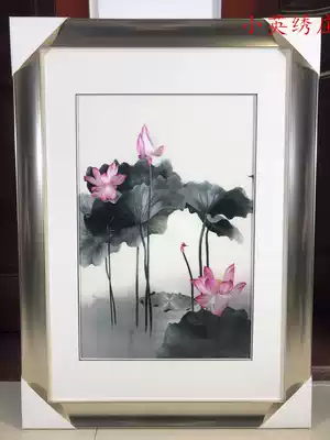 Pure handmade new boutique Suzhou embroidery painting Su embroidery finished hanging painting porch decorative painting 4060 ink lotus