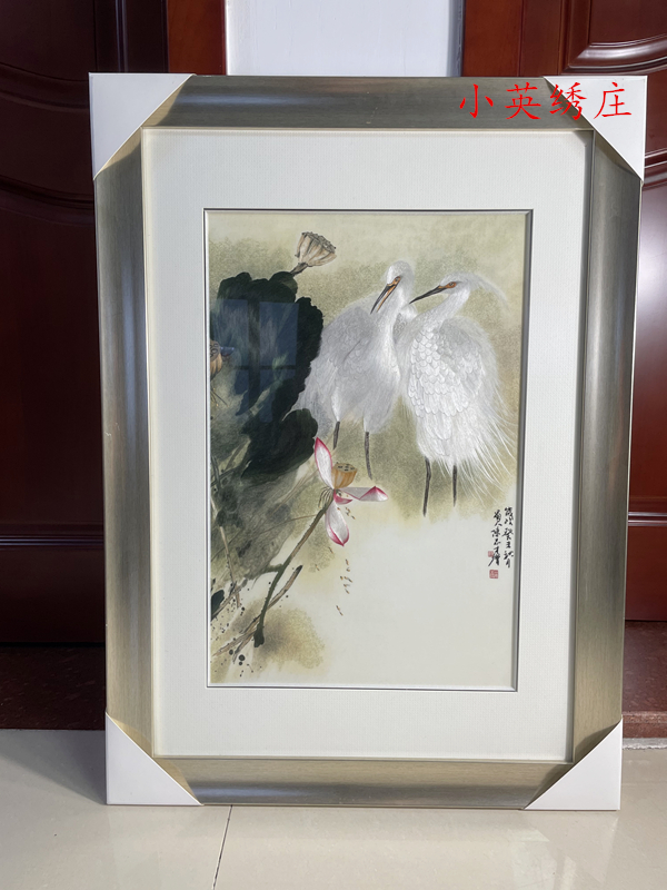 Pure handmade new boutique Suzhou embroidery painting Su embroidery finished product hanging painting Xuan guan decoration painting 4060 white heron