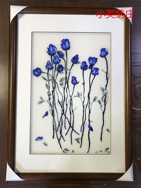 Pure handmade new boutique Suzhou embroidery painting Su embroidery finished product hanging painting Xuanguan Decorative Painting 4060 Blue Demonic