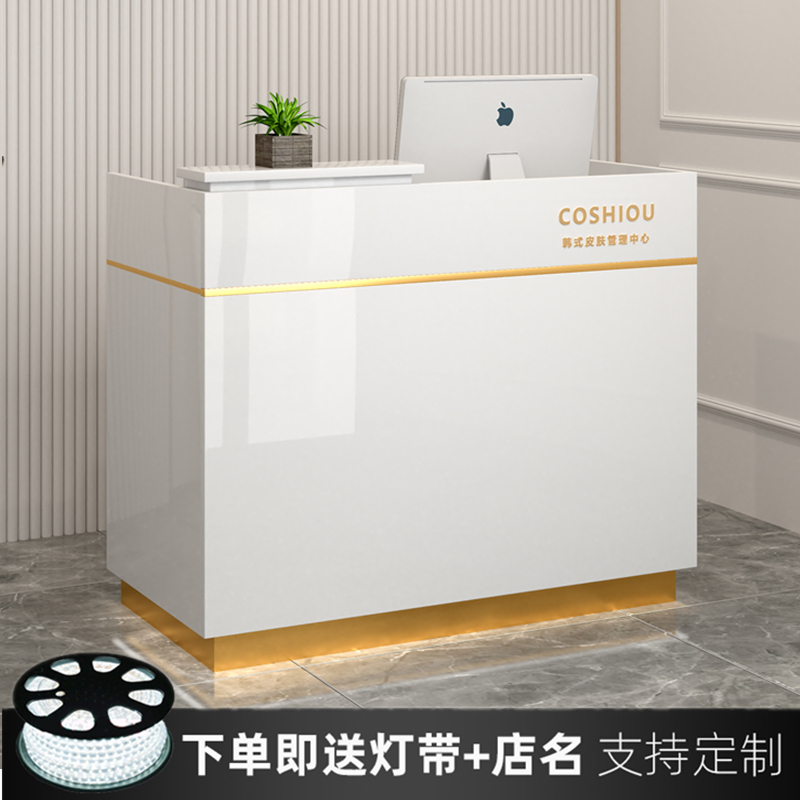 Front Desk Reception Counter, Faux Marble Clothing Store Nail Salon Hairdressing Cashier Counter, Small Beauty Bar Table, Light Luxury