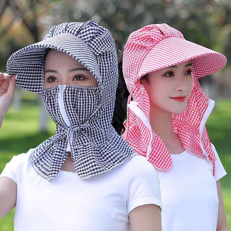 Summer Cycling Sun Protection Zipper Mask Hat for Women, Korean Style Versatile Sun Hat, Face-Covering, Large Brim, Uv Protection, Cool Hat