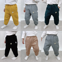 Baby pants autumn and winter fleece wear warm baby casual pants kindergarten sports children plus velvet trousers
