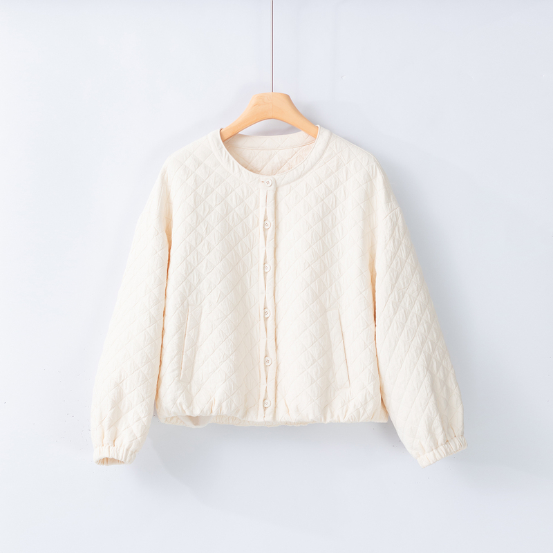 Zhuo Ms5956 Spring 2026 Fashionable and Elegant Quilted Short Jacket for Women, Round Neck, Loose Fit, Warm Jacket