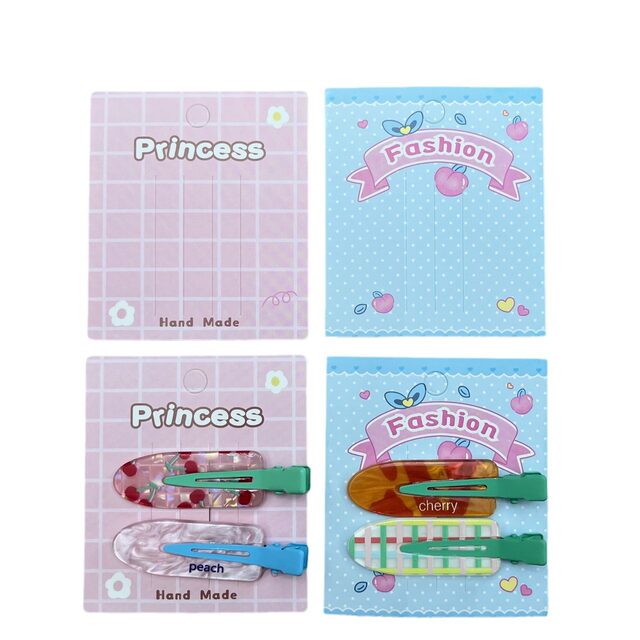 Blue fashion hairpin packaging cardboard princess pink plaid DIY hair accessories card tag