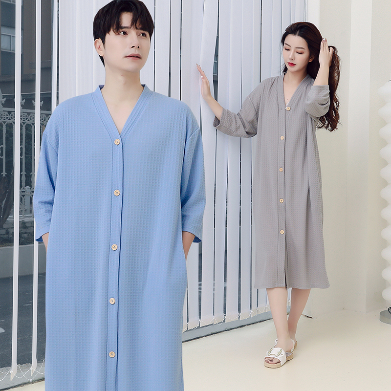 Unisex Bathrobe Style Pajamas Two-In-One Spring and Summer Thin Modal Cotton Loose Large Size Pajamas Travel Portable