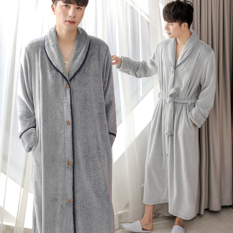 Lazy Button-Up Nightgown for Men and Women, Autumn and Winter, Plus Size Loungewear, Coral Fleece Couple's One-Piece Pajamas, Long Cardigan Bathrobe Lazy Button-Up Nightgown for Men and Women, Autumn and Winter, Plus Size Loungewear, Coral Fleece Couple's One-Piece Pajamas, Long Cardigan Bathrobe