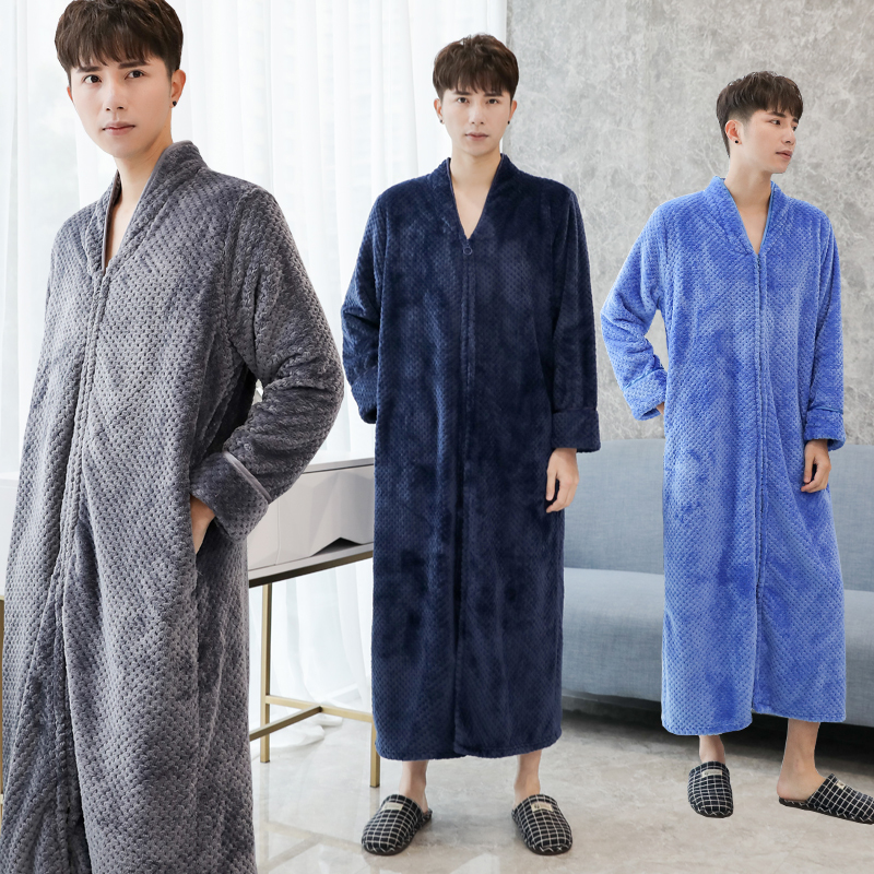 Lazy Zipper-Style Bathrobe, Warm Velvet Autumn and Winter Men's Youth Pajamas, Extra-Long, Extra-Large Size, Dad's Middle-Aged Warm Bathrobe Lazy Zipper-Style Bathrobe, Warm Velvet Autumn and Winter Men's Youth Pajamas, Extra-Long, Extra-Large Size, Dad's Middle-Aged Warm Bathrobe