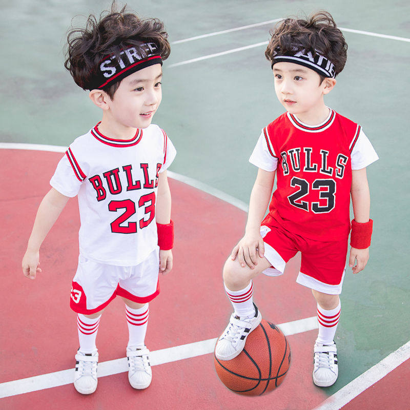 Children's basketball suit 2021 new children's clothes girls summer cotton sports suit boys kindergarten suit