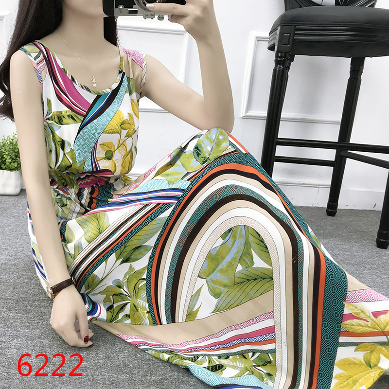 Mùa hè cotton silk dress vest dress hoa nữ bãi biển váy kỳ nghỉ bên bờ biển bohemian cotton silk dress