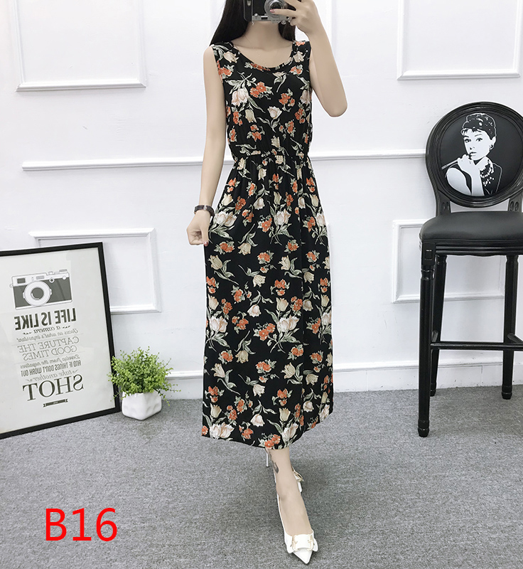 Mùa hè cotton silk dress vest dress hoa nữ bãi biển váy kỳ nghỉ bên bờ biển bohemian cotton silk dress