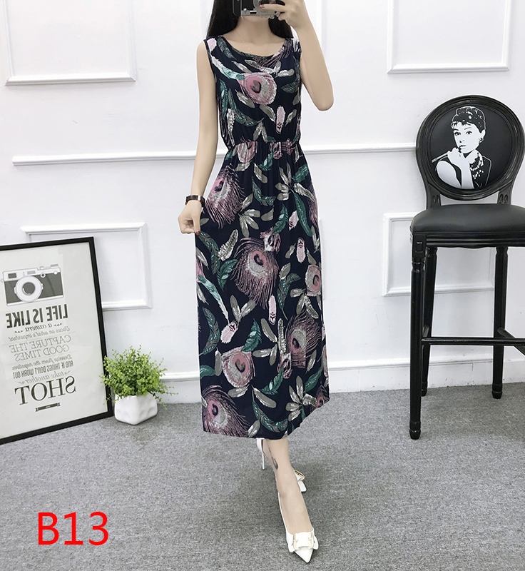 Mùa hè cotton silk dress vest dress hoa nữ bãi biển váy kỳ nghỉ bên bờ biển bohemian cotton silk dress