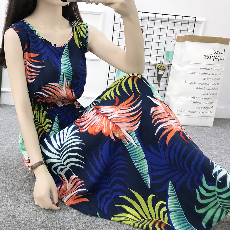 Mùa hè cotton silk dress vest dress hoa nữ bãi biển váy kỳ nghỉ bên bờ biển bohemian cotton silk dress