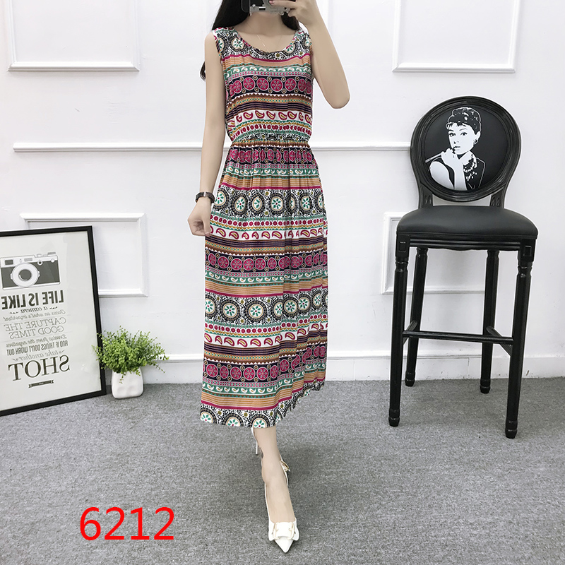 Mùa hè cotton silk dress vest dress hoa nữ bãi biển váy kỳ nghỉ bên bờ biển bohemian cotton silk dress