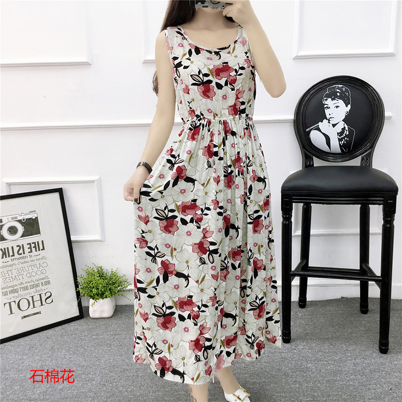 Mùa hè cotton silk dress vest dress hoa nữ bãi biển váy kỳ nghỉ bên bờ biển bohemian cotton silk dress