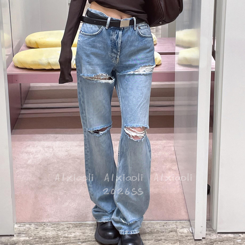 A1 Nanyou Haute Couture ~ Correct Version Y Vintage Washed Distressed Straight-Leg Jeans Long Pants for Women 25 Spring/Summer New Collection