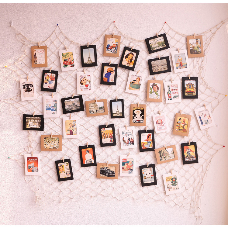 Net red creative fishnet photo wall ins decoration grid hemp rope clip photo frame wall background wall free of punching