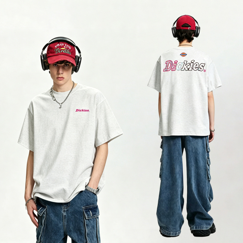 Dickies Heavyweight Pure Cotton Dopamine Plaid Embroidered Fashion Casual Comfortable Versatile Relaxed Loose Short-Sleeve T-Shirt