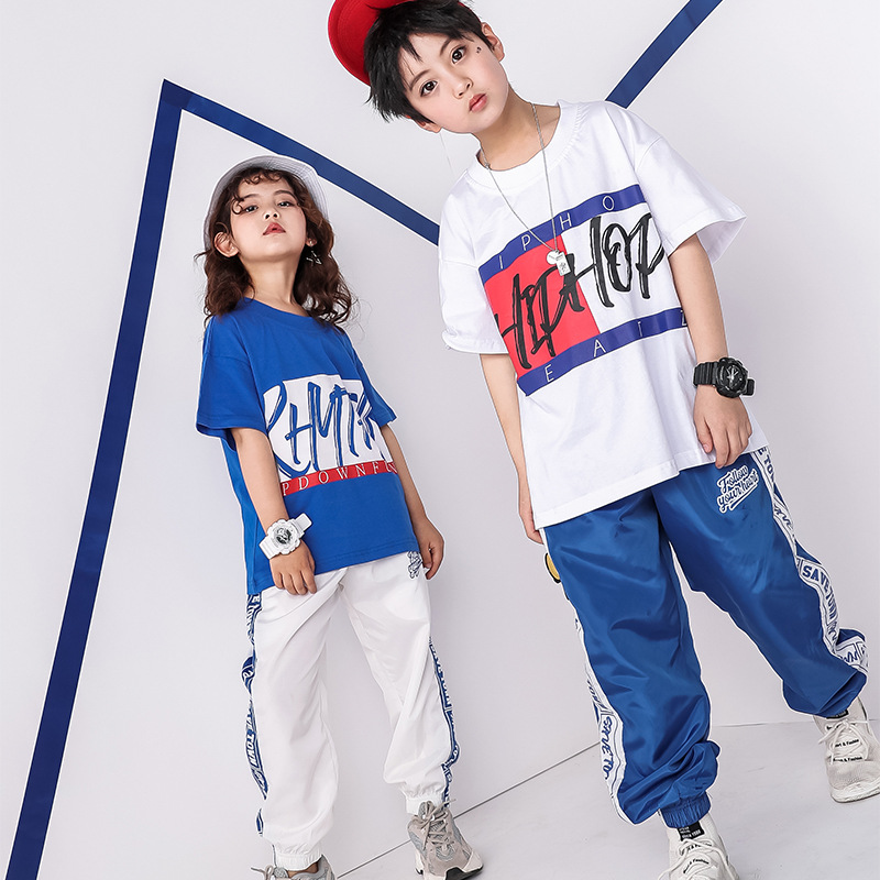 Children's loose short-sleeved suit Primary school boys hip-hop performance clothing Summer girls hip-hop clothes trend