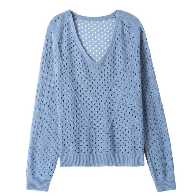 blouse sweater knitted ເປັນຮູສໍາລັບແມ່ຍິງພາກຮຽນ spring ແລະ summer 2024 ຮູບແບບໃຫມ່ lazy style bottoming sunscreen ຜ້າໄຫມກ້ອນເທິງສໍາລັບແມ່ຍິງ summer