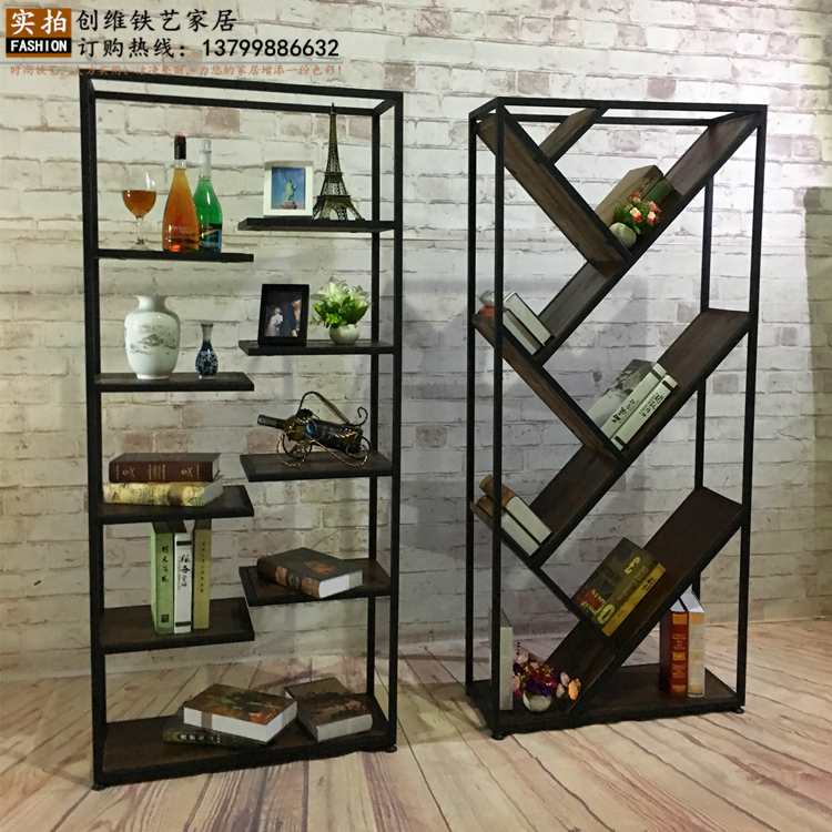 Retro Iron Bookshelf Office Display Bookcase Solid Wood Partition Modern Storage Rack Creative Shelf Display Rack