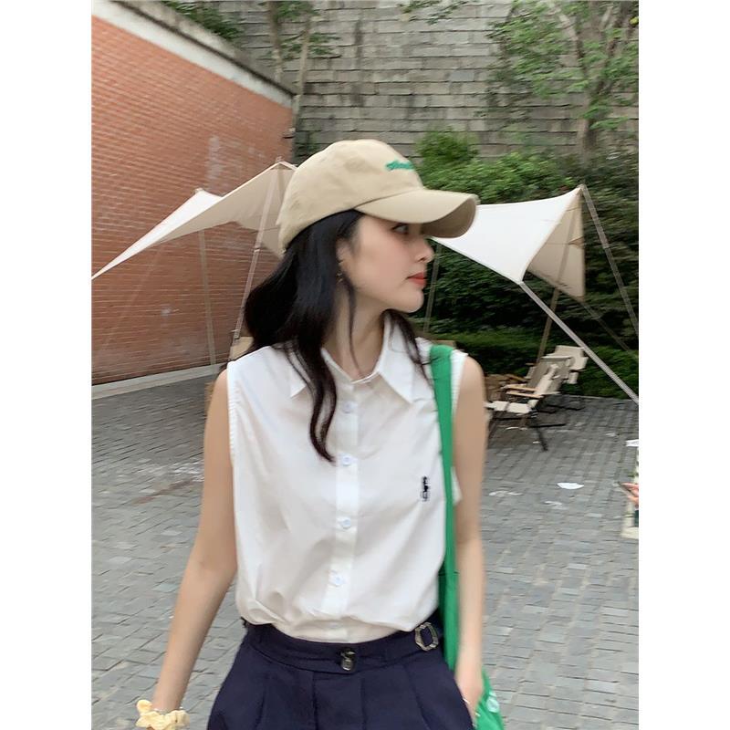 Summer Simple Solid Color Pony Embroidery Sleeveless Shirt for Women, New Korean Style, High-End, Personalized, Versatile Vest Shirt