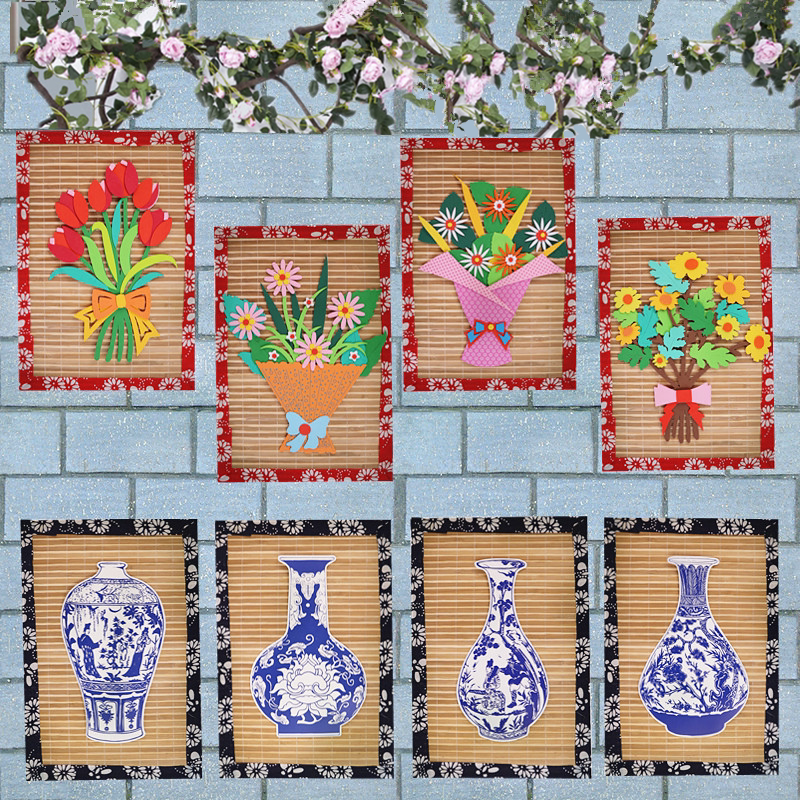 Kindergarten Huanchuang hanging decoration wall decoration aerial hanging school corridor decoration blue and white porcelain traditional handmade bamboo material