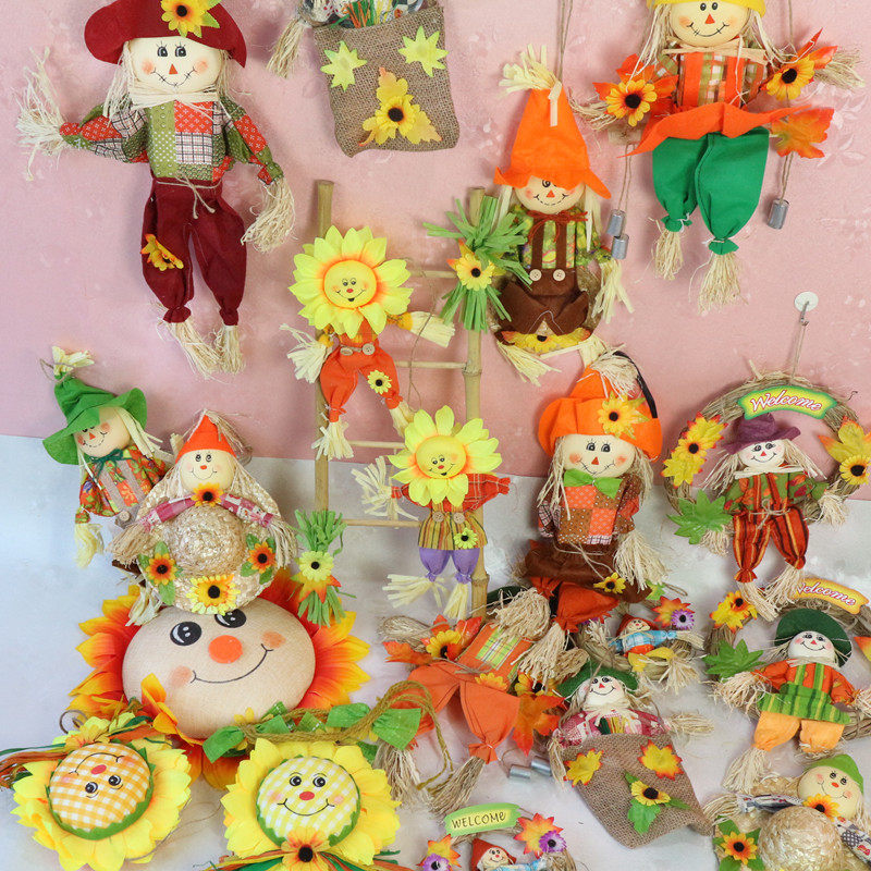 Hanging kindergarten classroom stair corridor decoration Pastoral wind Scarecrow hanging creative wall ring material
