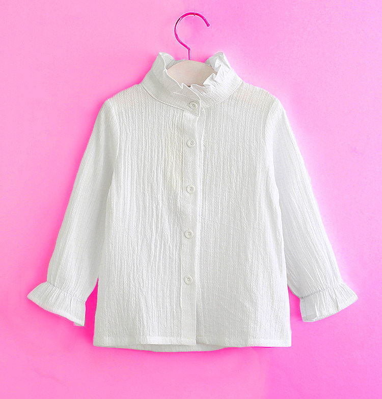Korean version of children's clothing girls baby pure cotton edge collar Western style class A thin white long-sleeved shirt shirt top spring and summer