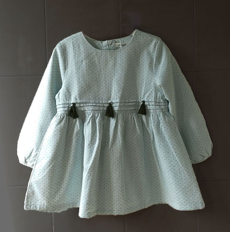 2-8 years old foreign trade Korean children's clothing girls double-layer cotton fresh round neck long-sleeved dress princess dress spring and autumn