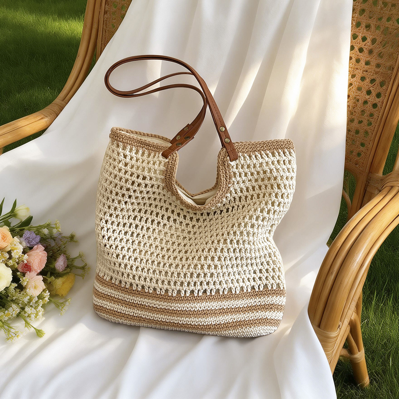 Hollow-Out Design Woven Shoulder Bag, Fashionable and Versatile Tote Bag for Commuting and Vacation, Popular Large-Capacity Casual Crossbody Bag