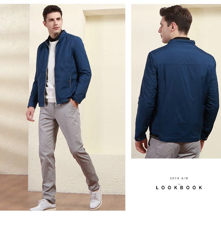 Áo khoác nam màu đỏ đậu mùa thu Mới kinh doanh giản dị Đơn giản đứng cổ áo Slim Windproof Men Jacket 042S vest nam đẹp