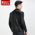 Áo khoác nam màu đỏ đậu nam Mùa xuân kinh doanh Casual Faux Leather Stand Cổ áo Khí chất nam tính Áo khoác nam 029S áo khoác nam trung niên Áo khoác