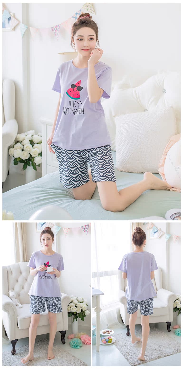 Mùa hè đồ ngủ phụ nữ mùa hè cotton ngắn tay mùa hè đồ ngủ nữ quần short dễ thương phần mỏng phục vụ nhà phù hợp với