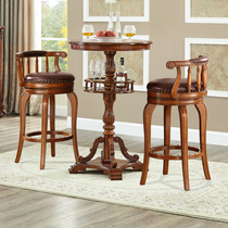 American solid wood bar chair bar stool rotating light luxury bar chair Oak high stool European bar chair home back chair