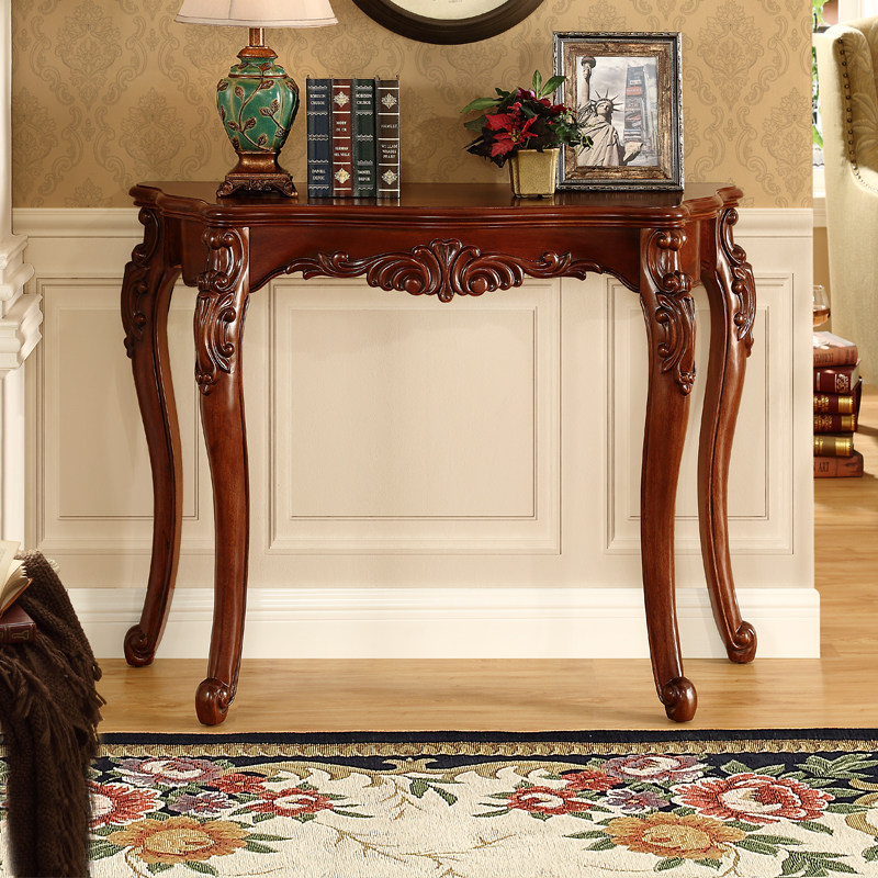 American country retro table Full solid wood light luxury household entrance table Simple European living room wooden table Entrance table